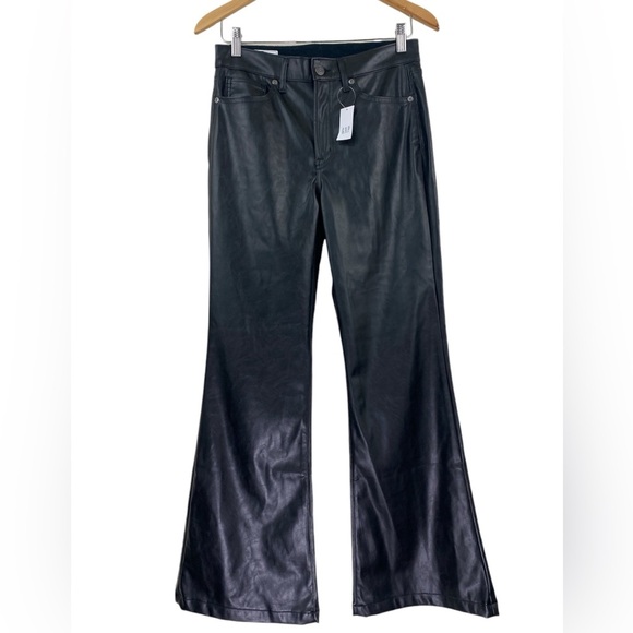 NWT GAP 70s high rise flares in vegan black leather- 6P - Picture 2 of 14